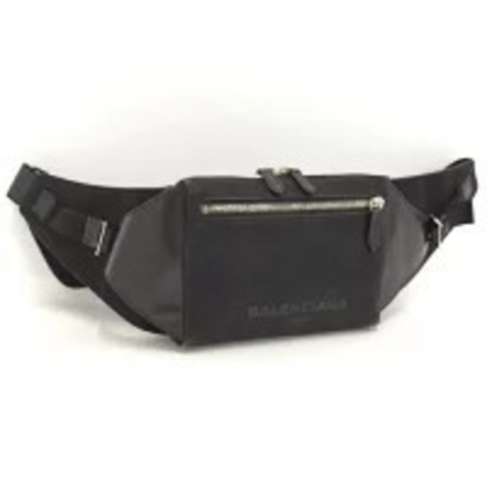 BALENCIAGA Body Bum Crossbody Belt Bag Waist Clutch Black Leather Canvas